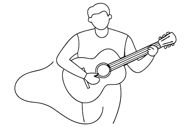 Minimalist Line Art of a Man Playing Guitar