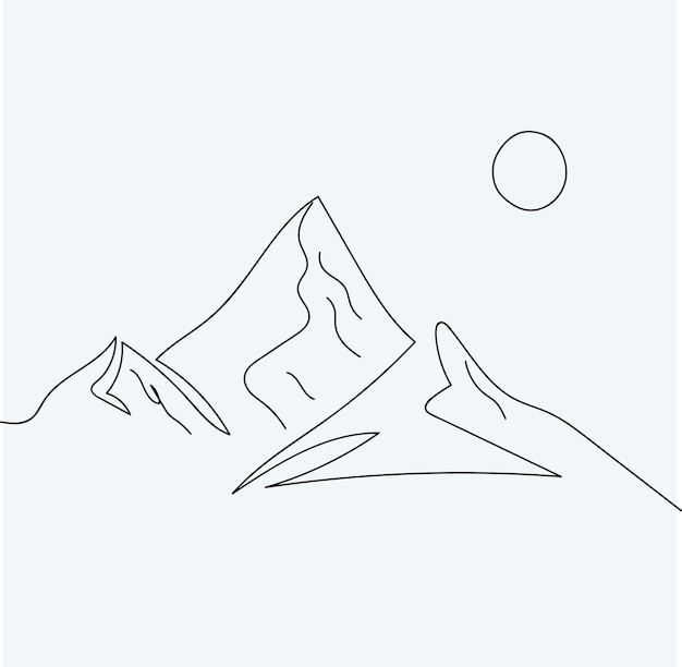 minimalist mountain line art, landscape outline drawing, vector illustration, simple scenery, sketch