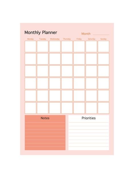 Minimalist planner page Monthly priorities Habit track weekly Travel and trip plan Bucket list personal organizer printable sheet layout Vertical insert for diary