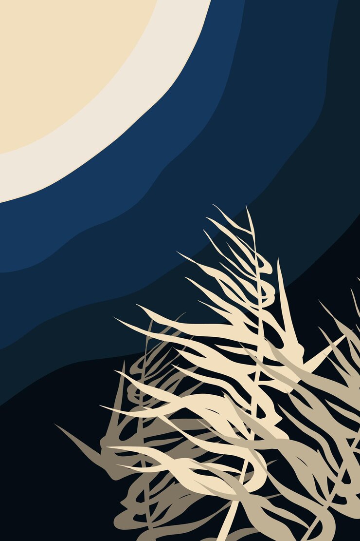 Vector minimalist poster with leaves and branches plant boho abstract moon plant leaf against background