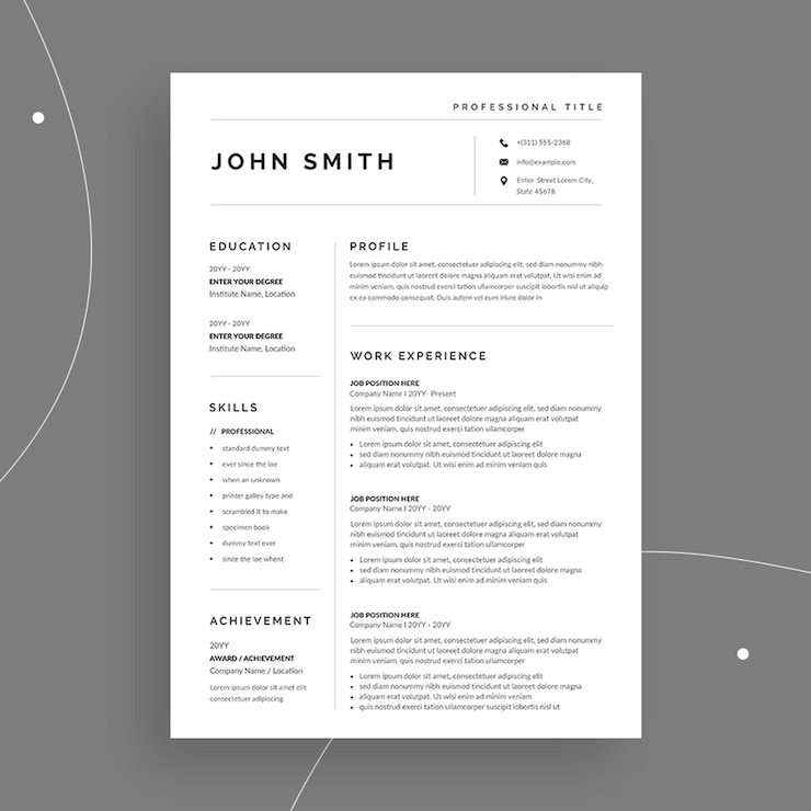 Minimalist resume or cv template