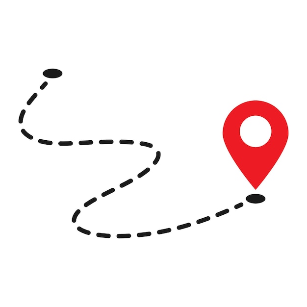 Minimalist roadmap with start point and destination marker isolated on a white background
