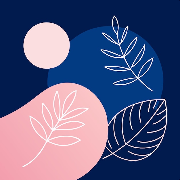 Minimalist Vector Illustration with Curved Lines Monstera Leaves Line Drawing on Abstract Background
