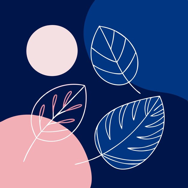 Minimalist Vector Illustration with Curved Lines Monstera Leaves Line Drawing on Abstract Background