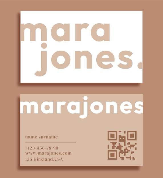 minimalistic business card in beige colors with qr code
