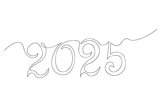 Minimalistic continuous line drawing of the number 2025 embodying celebration concept