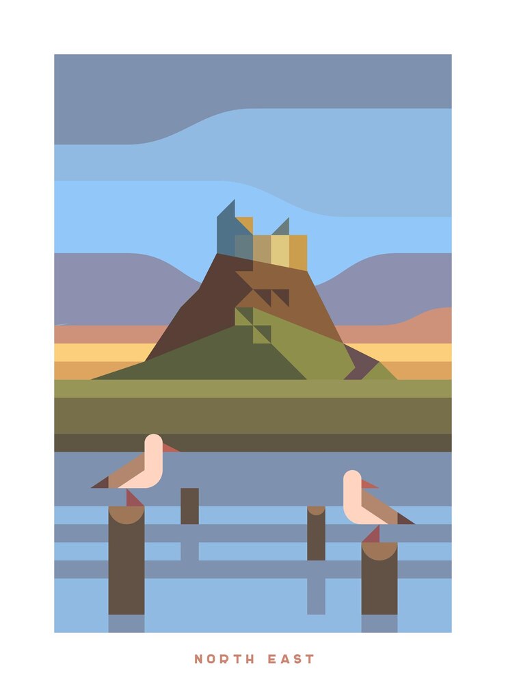 Vector minimalistic vector travel poster north east bamburgh castle