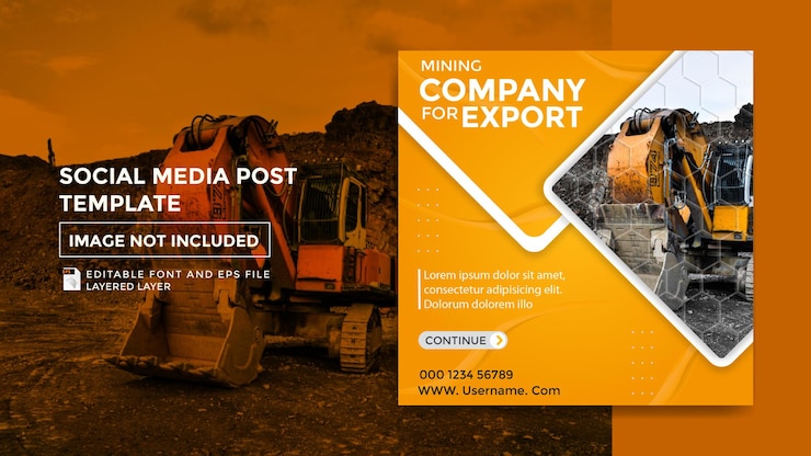 Vector mining theme social media post template mining consultant and mining stock market