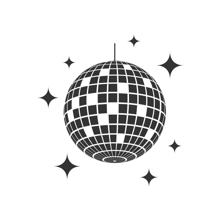 Vector mirror disco ball with glitters icon shining nightclub sphere dance music party discoball