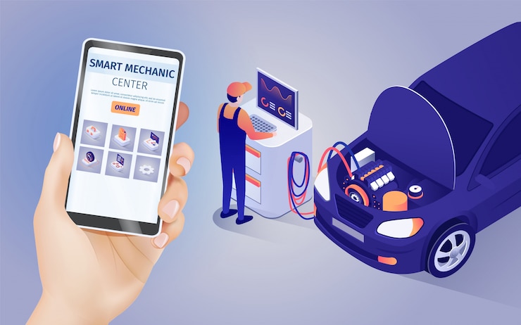 Vector mobile application of smart mechanic center online