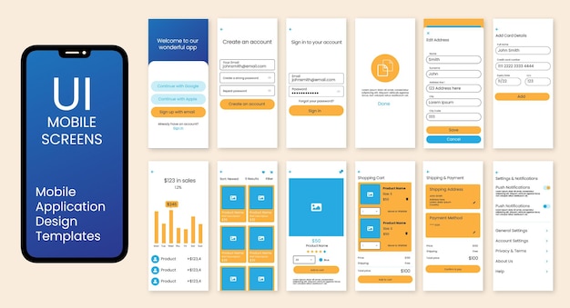 Mobile application UI design vectors template