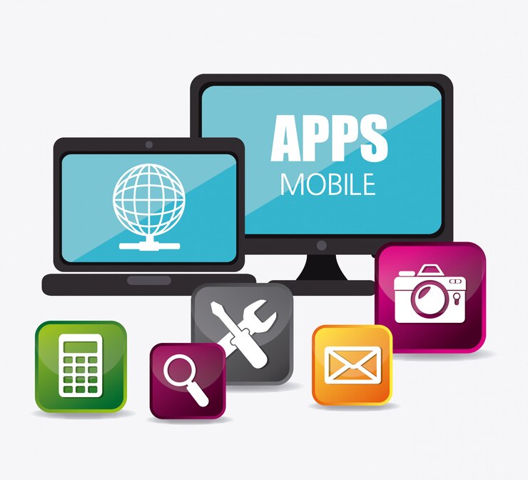 Vector mobile applications and technology icons design.