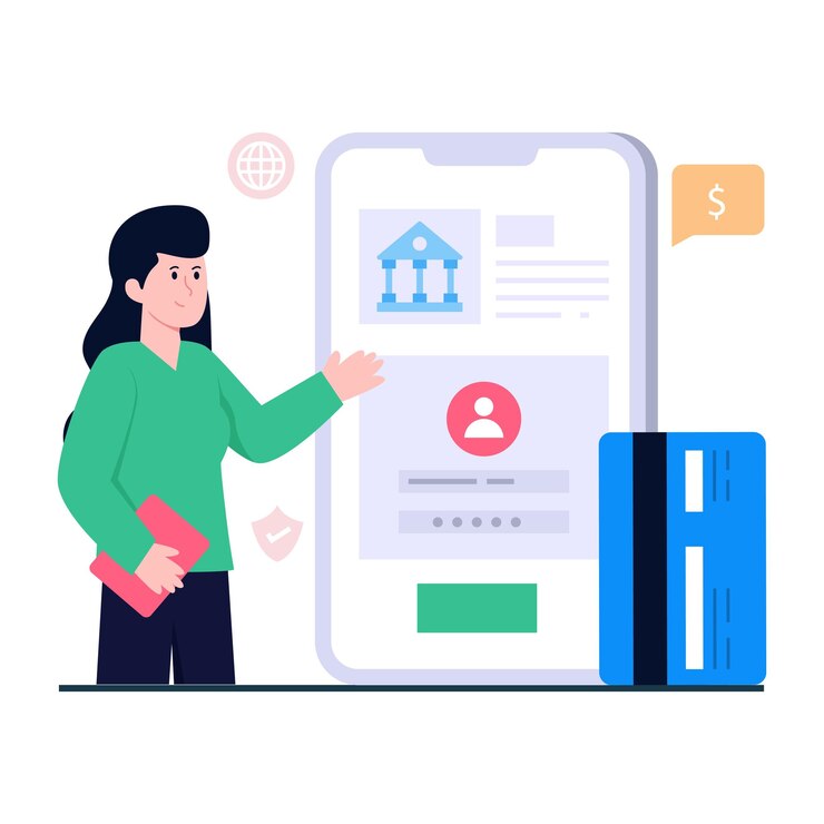 Vector mobile banking app illustration in creative design