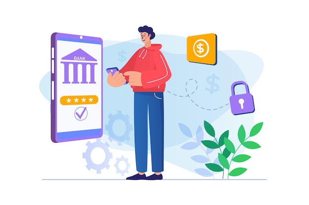 mobile banking concept with people scene vector illustration