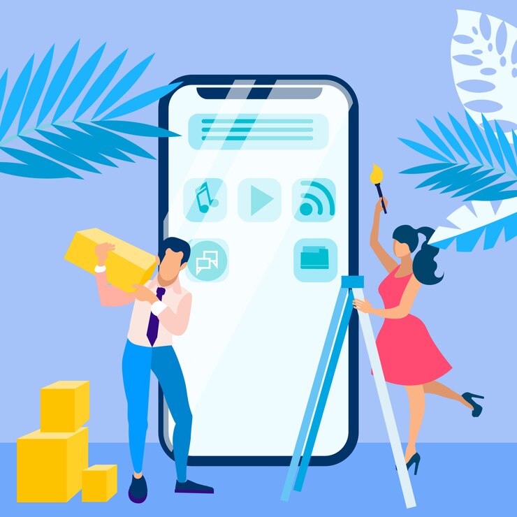 Vector mobile interface development process illustration