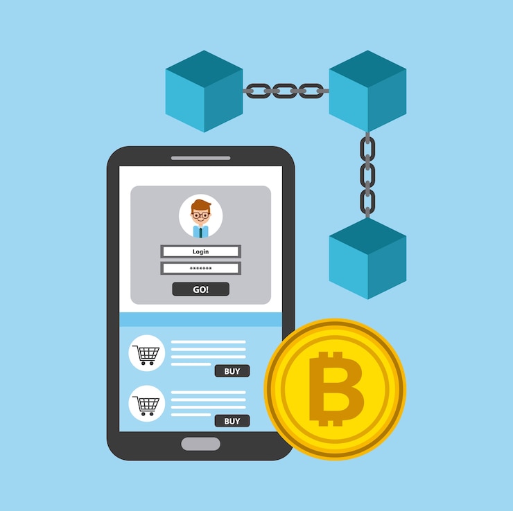 Vector mobile phone blockchain bitcoin access digital