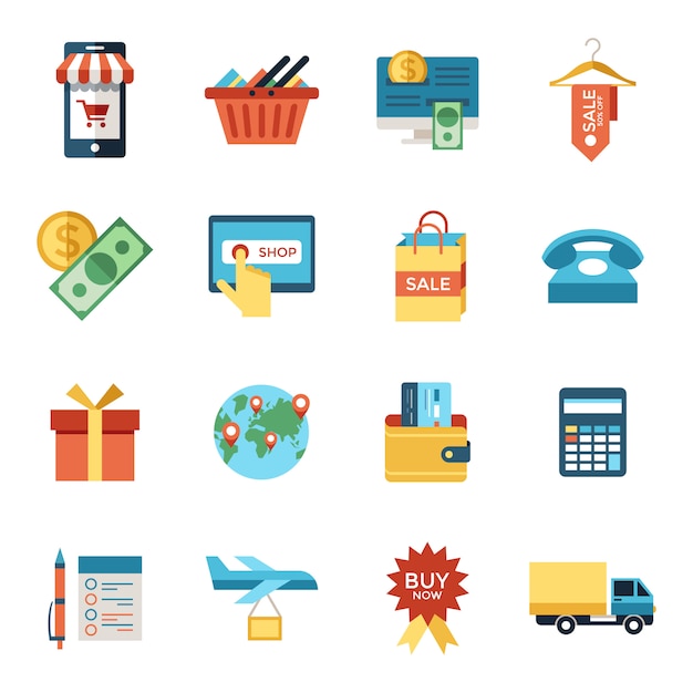 Mobile shopping and store icon set