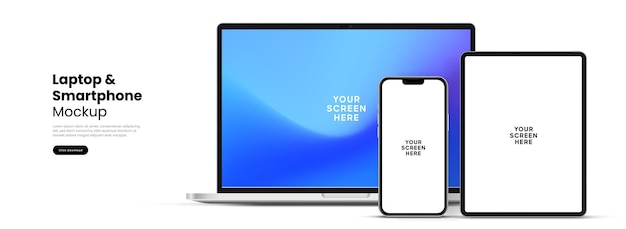 Mockup 3D laptop, smartphone, dan tablet modern berkualitas tinggi untuk presentasi dengan latar belakang terisolasi