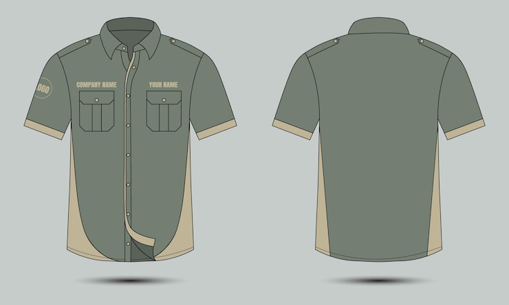 Vector mockup kemeja kantor warna army tampak depan dan belakang
