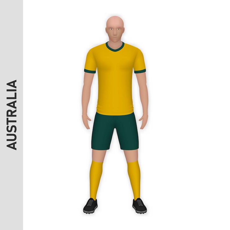 Vector mockup pemain sepak bola realistis 3d kit tim sepak bola australia t