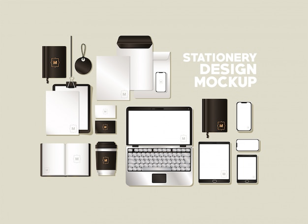 Mockup set with black branding of corporate identity and stationery design theme