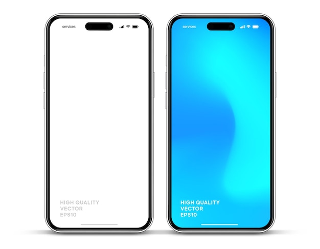 Mockup smartphone 3D berkualitas tinggi dengan sudut berbeda dan latar belakang terisolasi untuk menampilkan aplikasi seluler