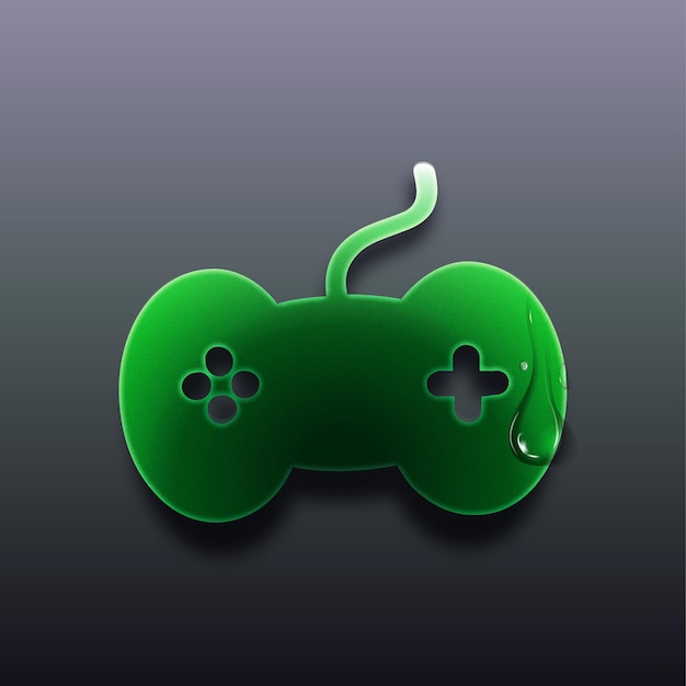 modern 3d green tinted game controller icon featuring water drop on sleek dark background