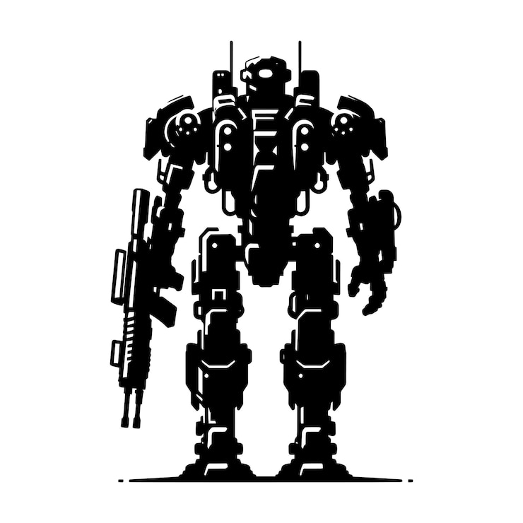 Vector modern action war robot silhouette vector illustration isolated on a white background