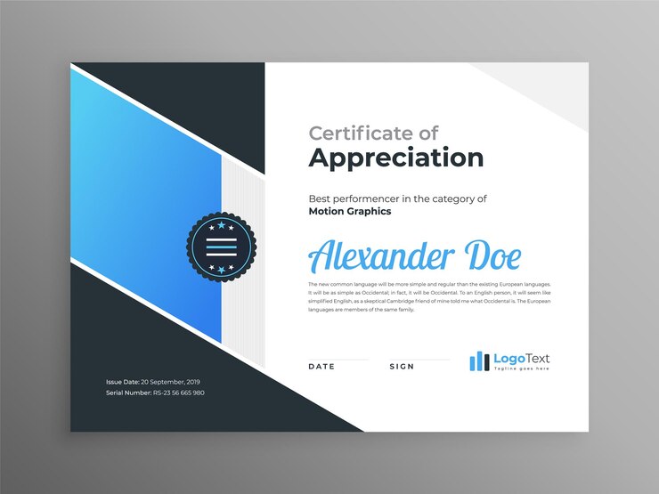 Modern Certificate Blue Black Template Design