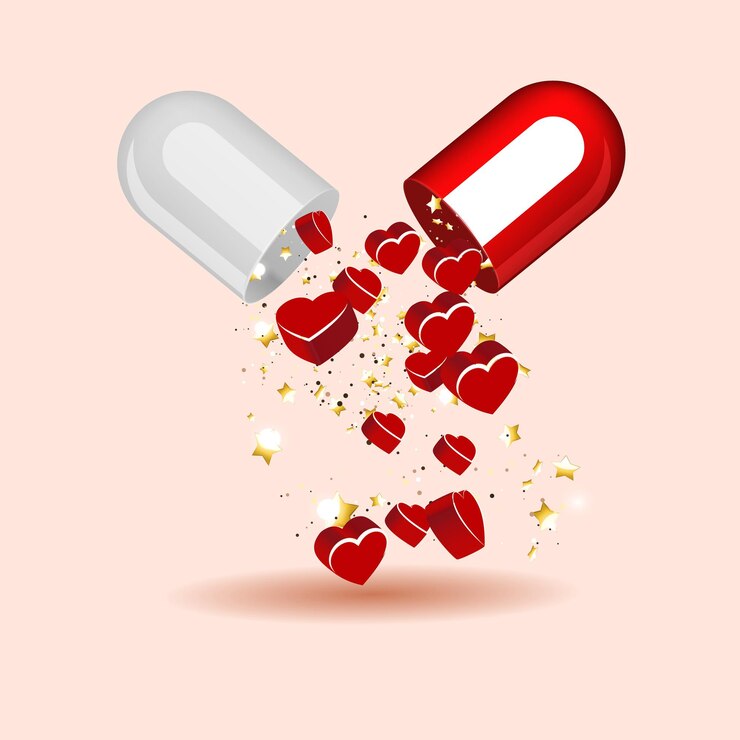 Modern Concept Illustrations. Capsule Pill with Hearts.