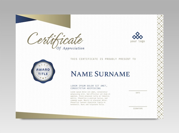 Modern design certificate template with simple elegant and luxurious in horizontal A4 size