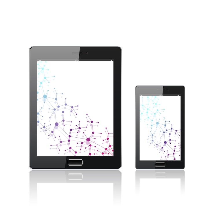 Vector modern digital tablet pc with mobile smartphone isolated on the white.