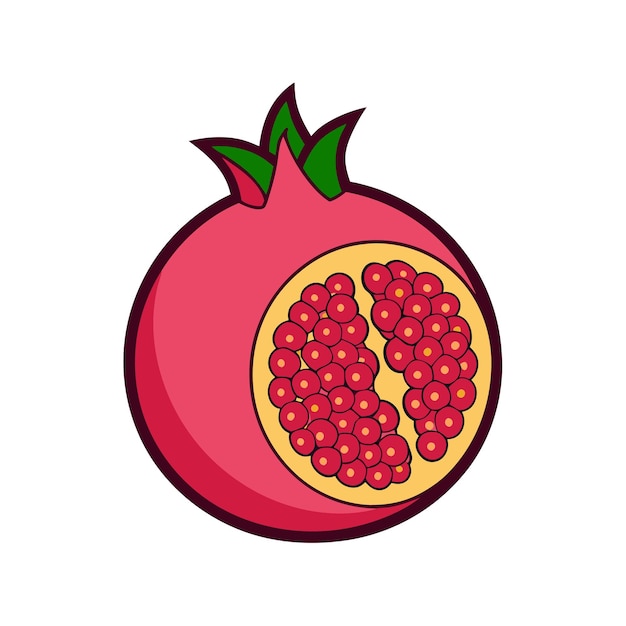 Modern Flat Color Pomegranate Illustration with Clean Shapes