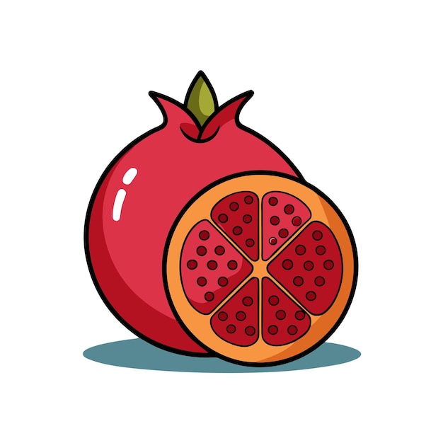 Modern Flat Color Pomegranate Illustration with Clean Shapes