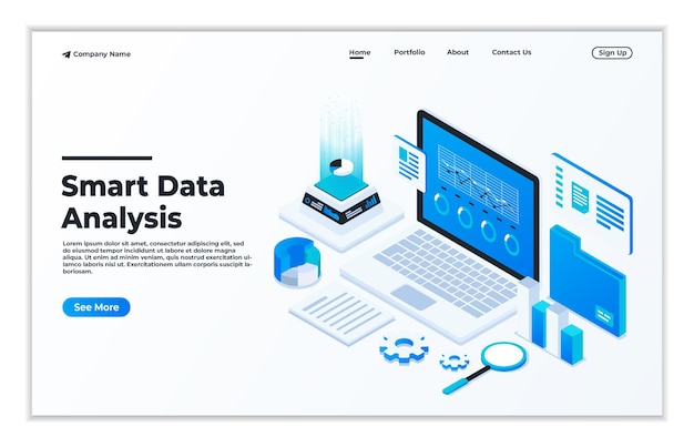 modern flat design isometric concept of data analysis for website and mobile website landing page