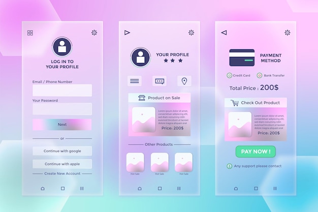 Modern glassmorphism mobile app template