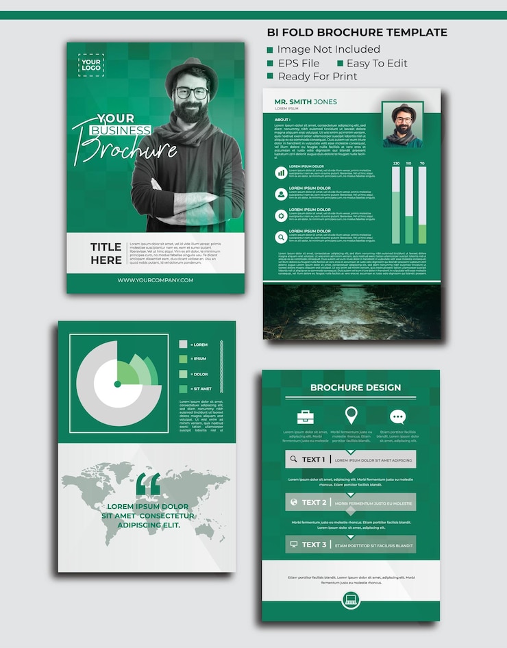 Vector modern green vector bifold brochure template
