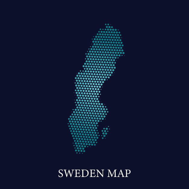 modern halftone dot effect on dark background with map of sweden