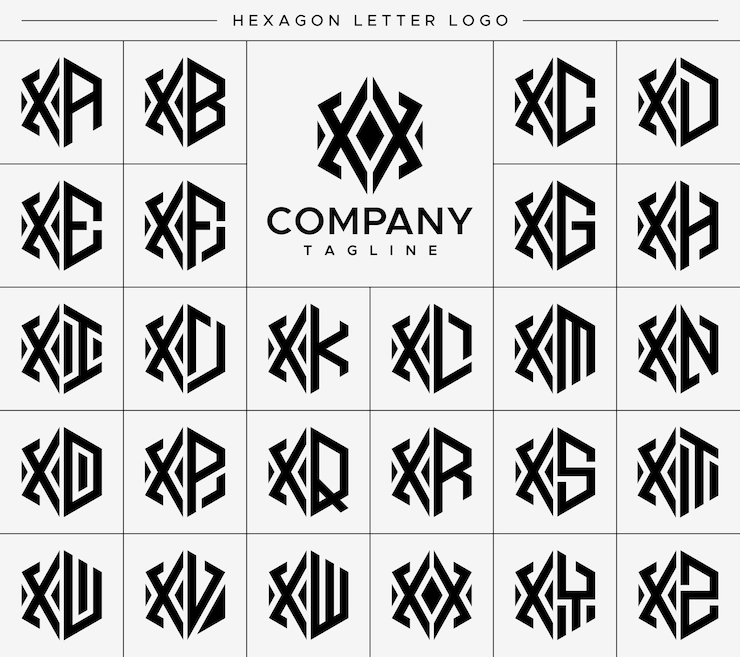 Vector modern hexagon xx x letter logo design vector set.