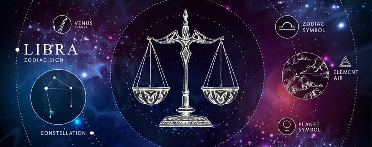 Vector modern magic witchcraft card with astrology libra zodiac sign