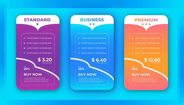 Modern price table design price list subscription plans