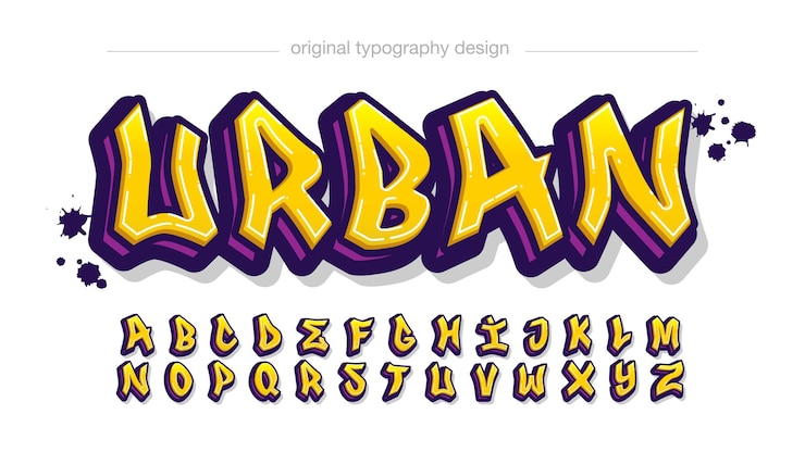 Vector modern purple yellow graffiti style typography