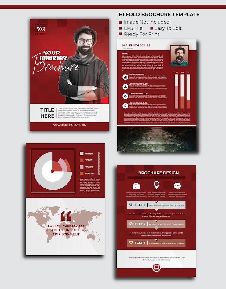 Vector modern red vector bifold brochure template