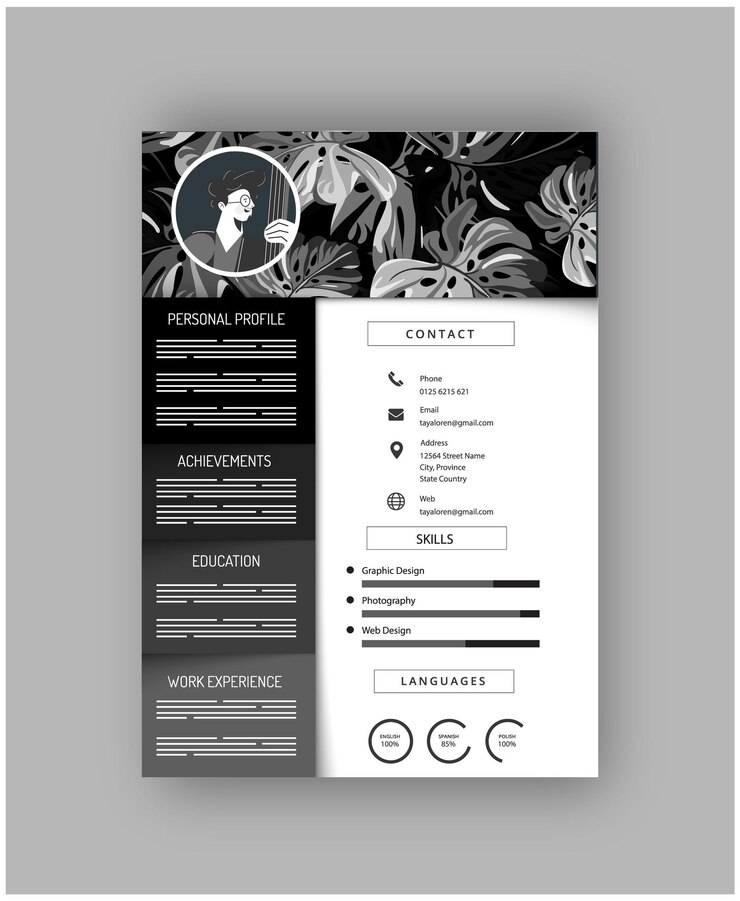 Vector modern resume design template with personal profile and skills
