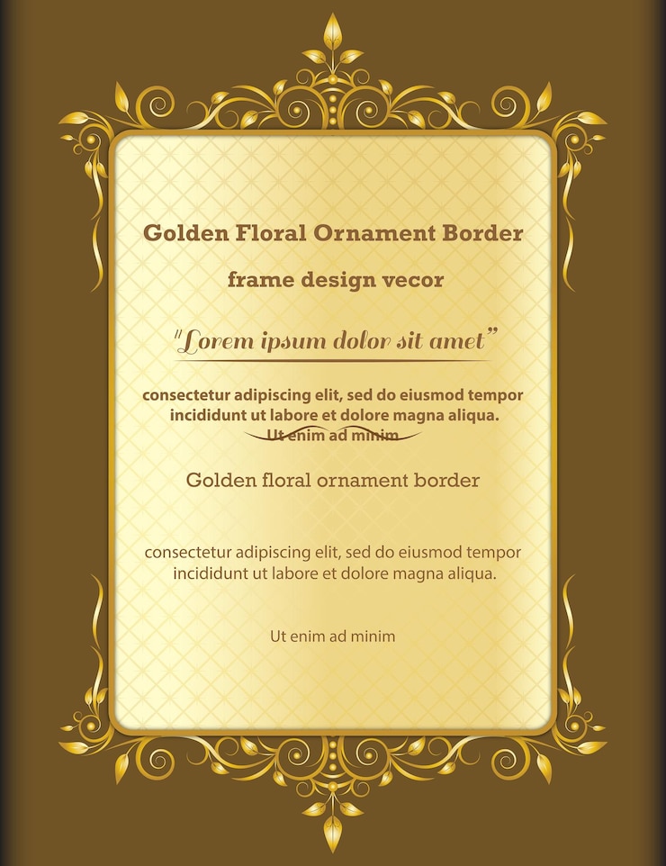 Vector modern style golden ornamental border frame card design vector on umber brown background