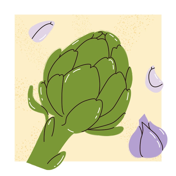 Vector modern trending illustration of artichoke with garlic food illustration artichoke flower edible bud