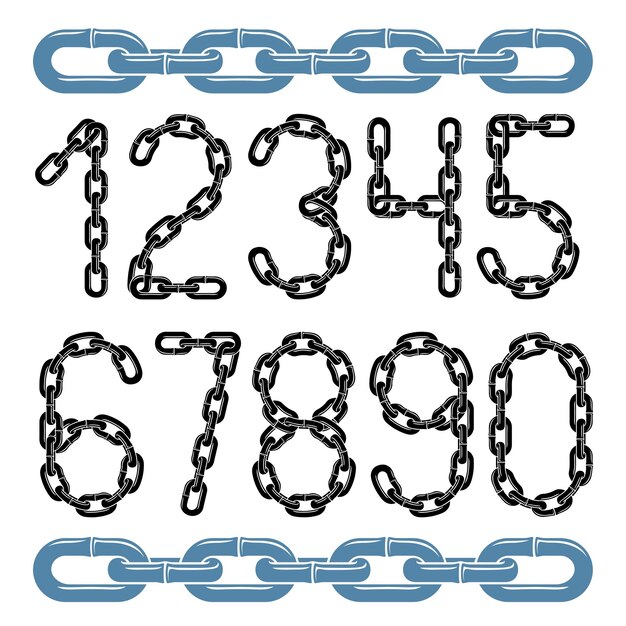 Modern vector digits numerals collection. Elegant numbers can be used in poster design. Made with steel chain link, joined link.