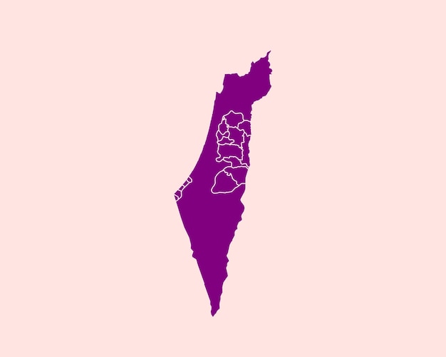 Modern Velvet Violet Color High Detailed Border Map Of Palestine Isolated on Pink