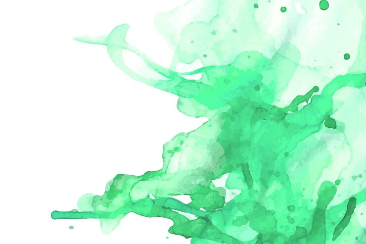 Vector modern watercolor background with abstract green ink waves and splashes on a white