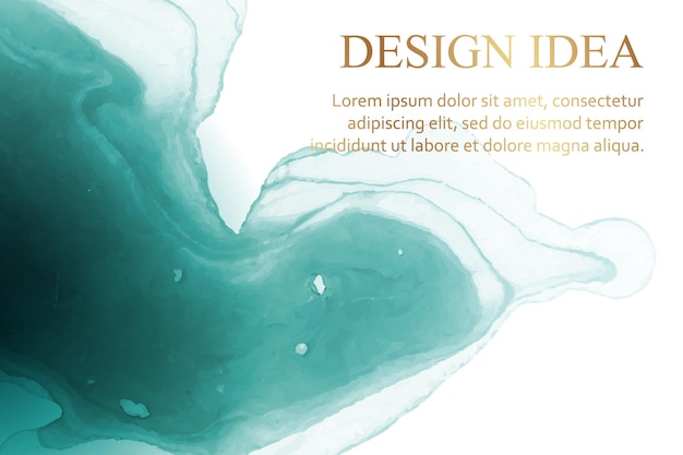 Modern watercolor background with abstract turquoise ink waves and splashes